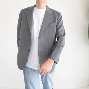 Ku Cheong Grey Pinstripe 1979  Wool Blend Double Button Blazer